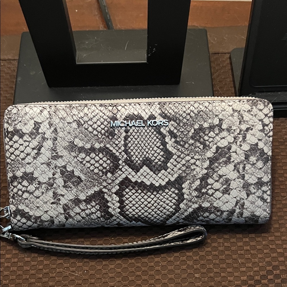 Michael Kors Python Pattern Wristlet - Black And … - image 1